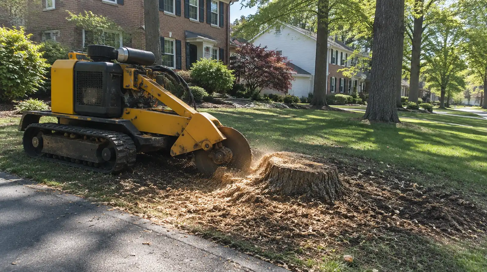 Stump grinder removing a tree stump in Novi, MI