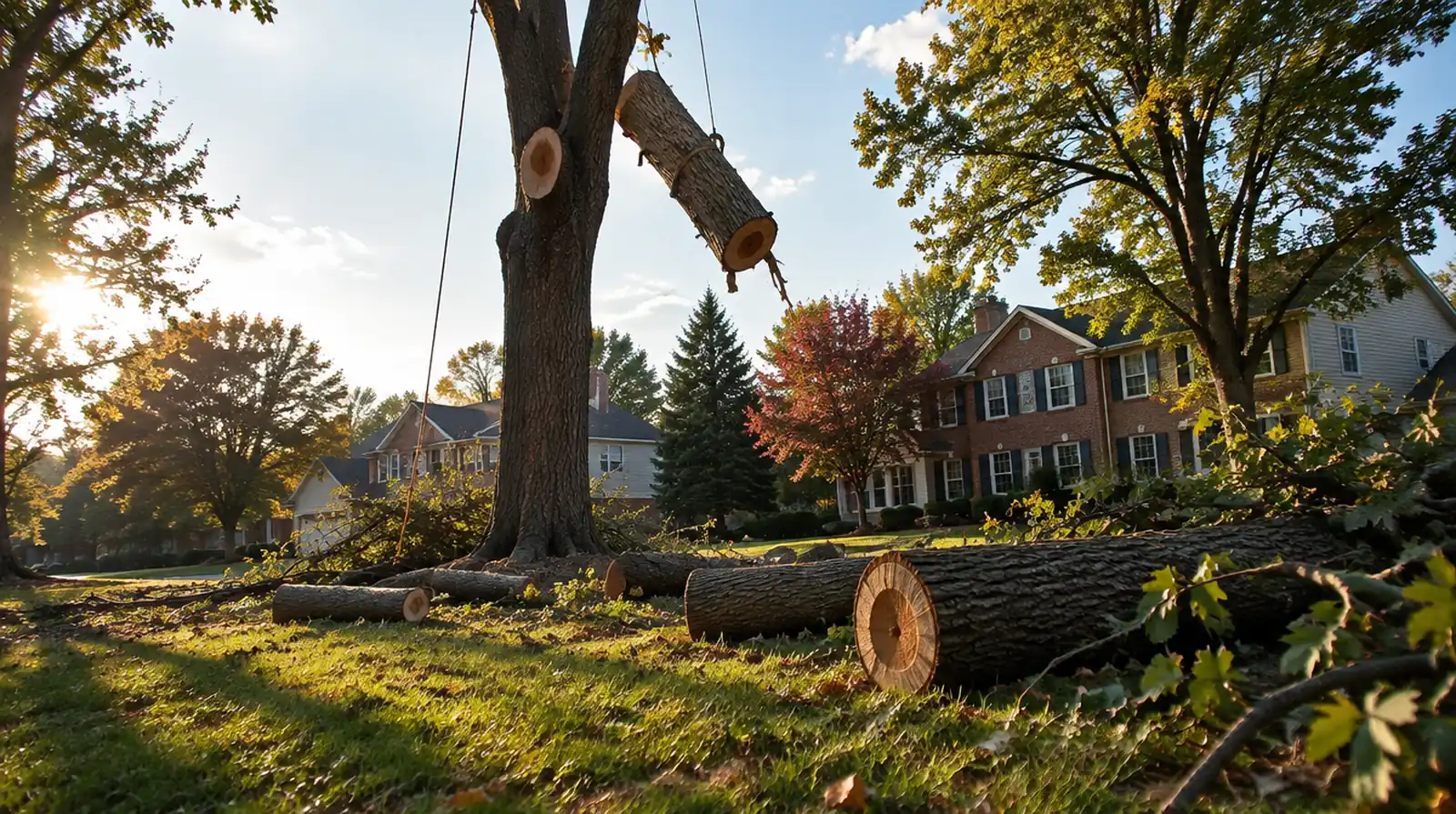 Tree being removed in sections in Novi, MI